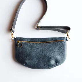 LOLA Sling Bag - Short Crossbody - Pebbled Navy Blue Leather