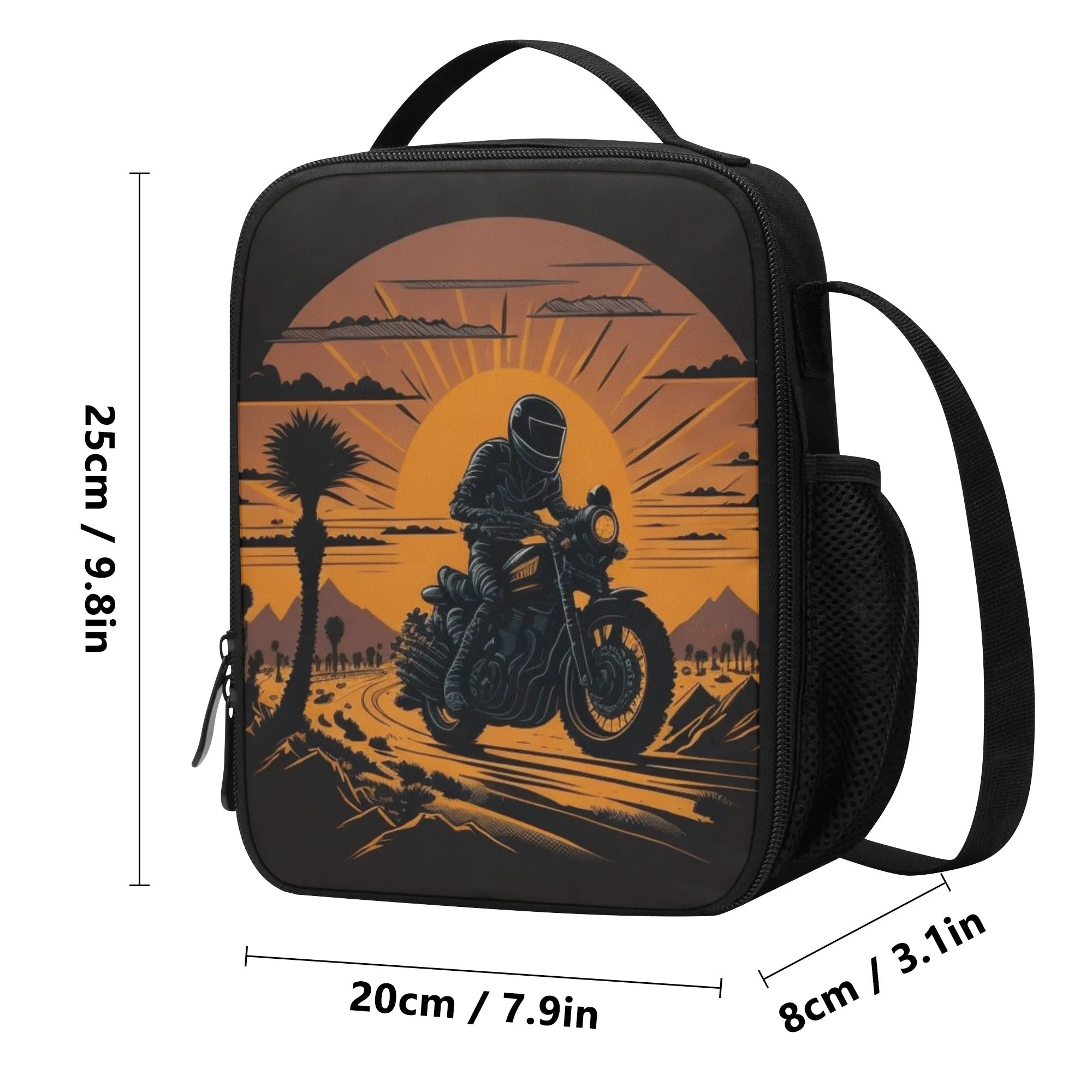 Lunch Bag-All-Over Print-Lunch Box Bag with Bottle Holder-Spacious-Retro Vintage Sunset Biker