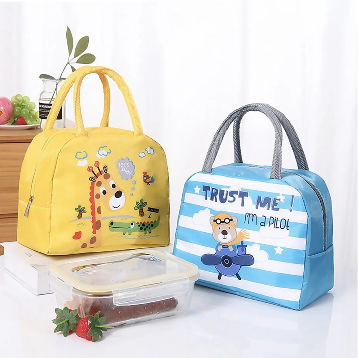 Lunch Box Insulated Bag Soft Leakproof Lunch Bag for Kids Men Women, Durable Thermal Lunch Pail for School Work Office | Fit 6 Cans-Blue bear