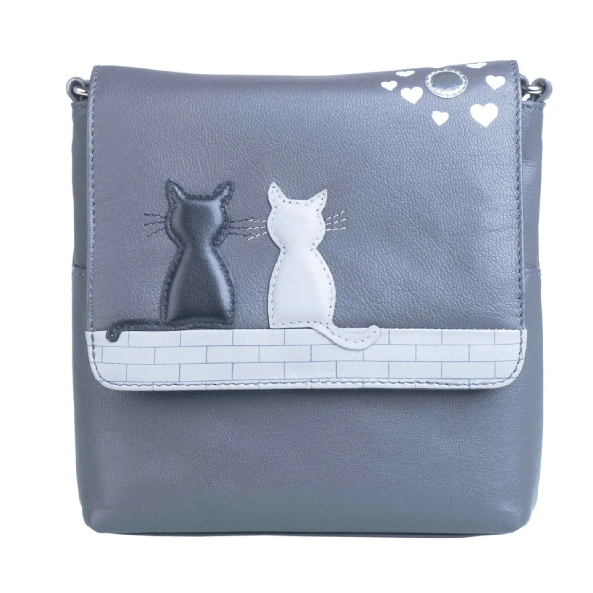 Mala Leather Midnight Cats Cross Body Bag Grey