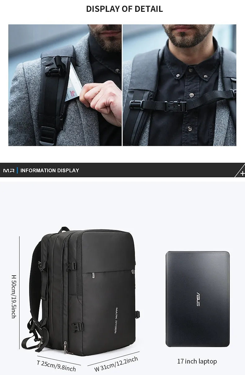 Man Backpack Fit 17 inch Laptop USB Recharging