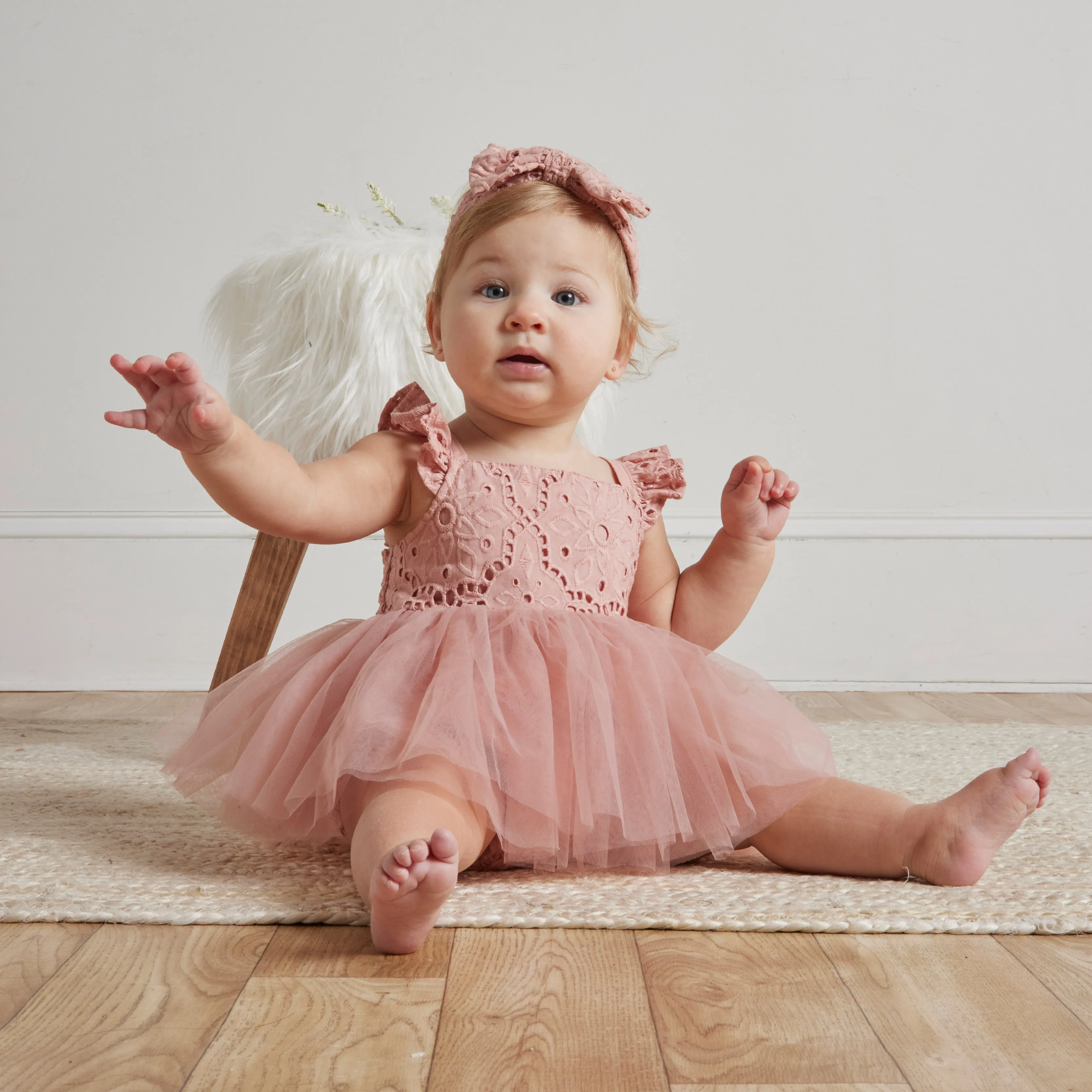 Mauve Eyelet Bodysuit & Headband Set