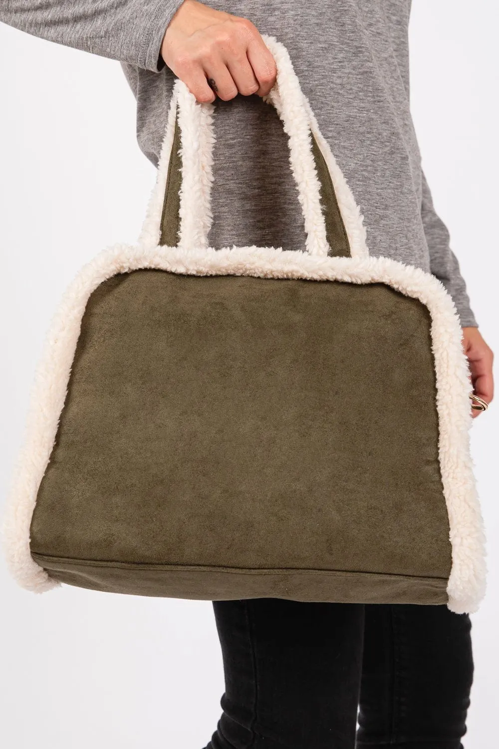 MB0260 Fleece Trimmed Tote/Crossbody Bag