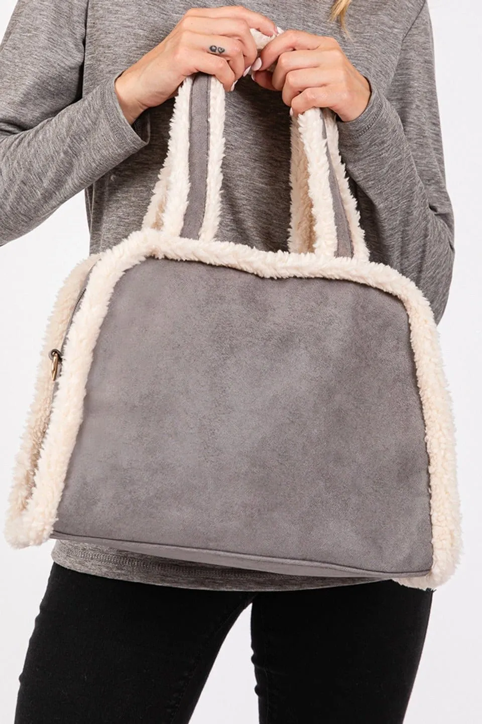 MB0260 Fleece Trimmed Tote/Crossbody Bag