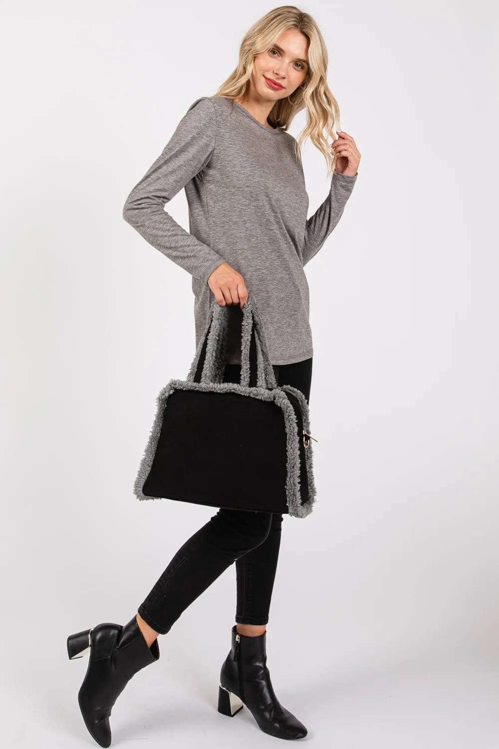 MB0260 Fleece Trimmed Tote/Crossbody Bag