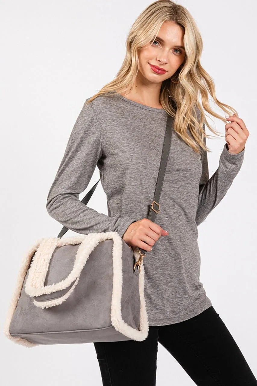 MB0260 Fleece Trimmed Tote/Crossbody Bag