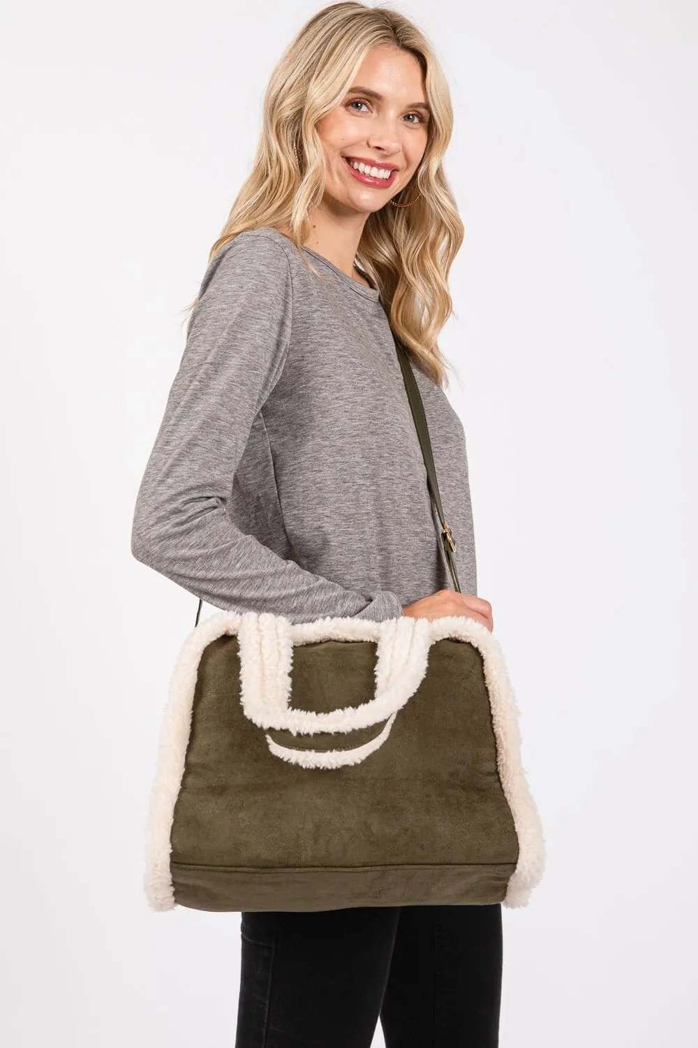 MB0260 Fleece Trimmed Tote/Crossbody Bag