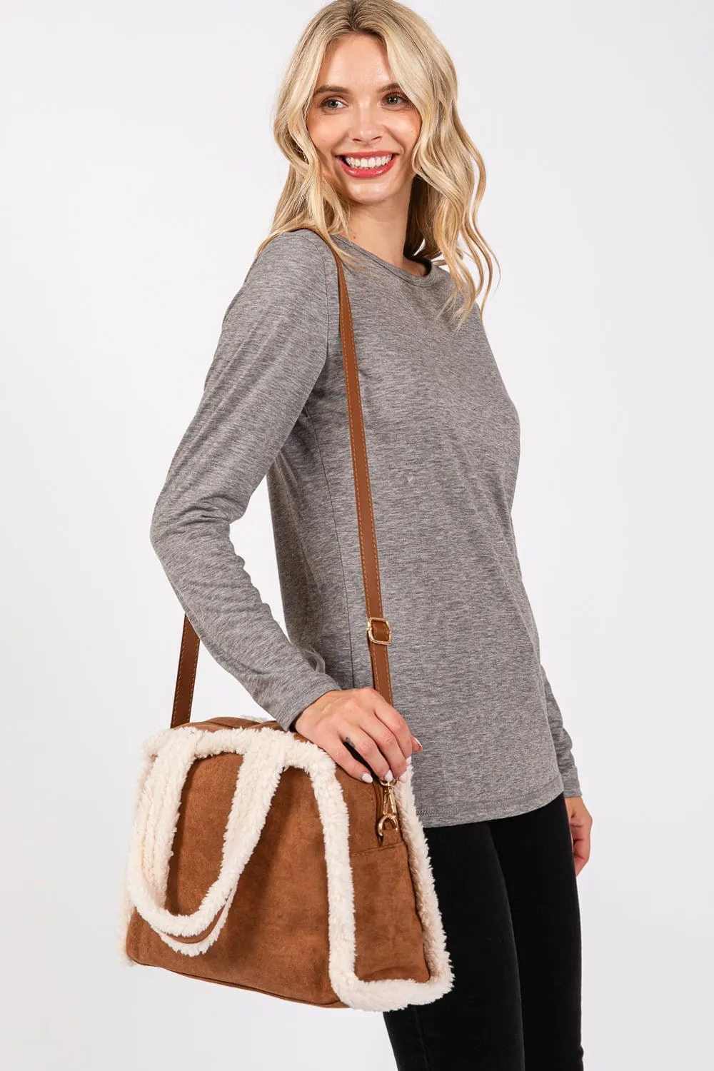 MB0260 Fleece Trimmed Tote/Crossbody Bag