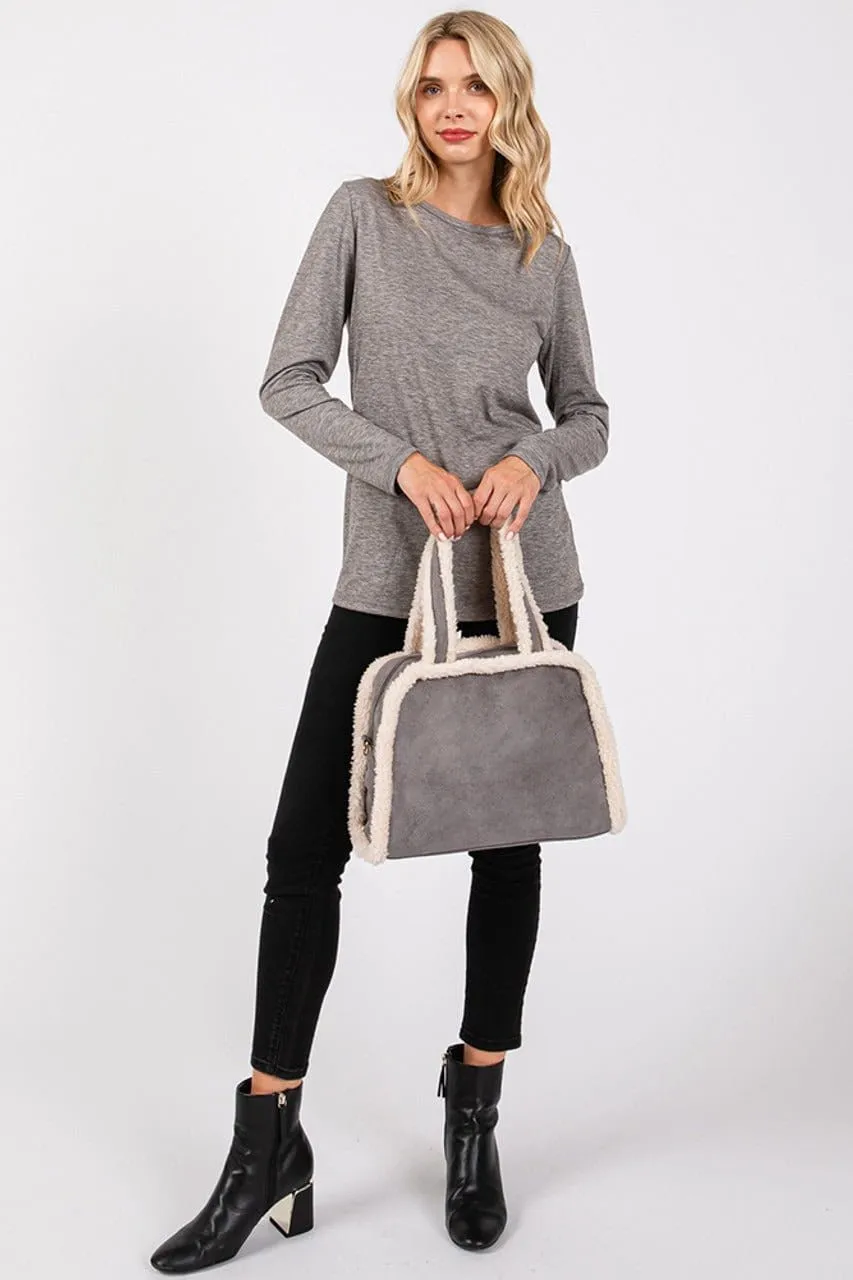 MB0260 Fleece Trimmed Tote/Crossbody Bag