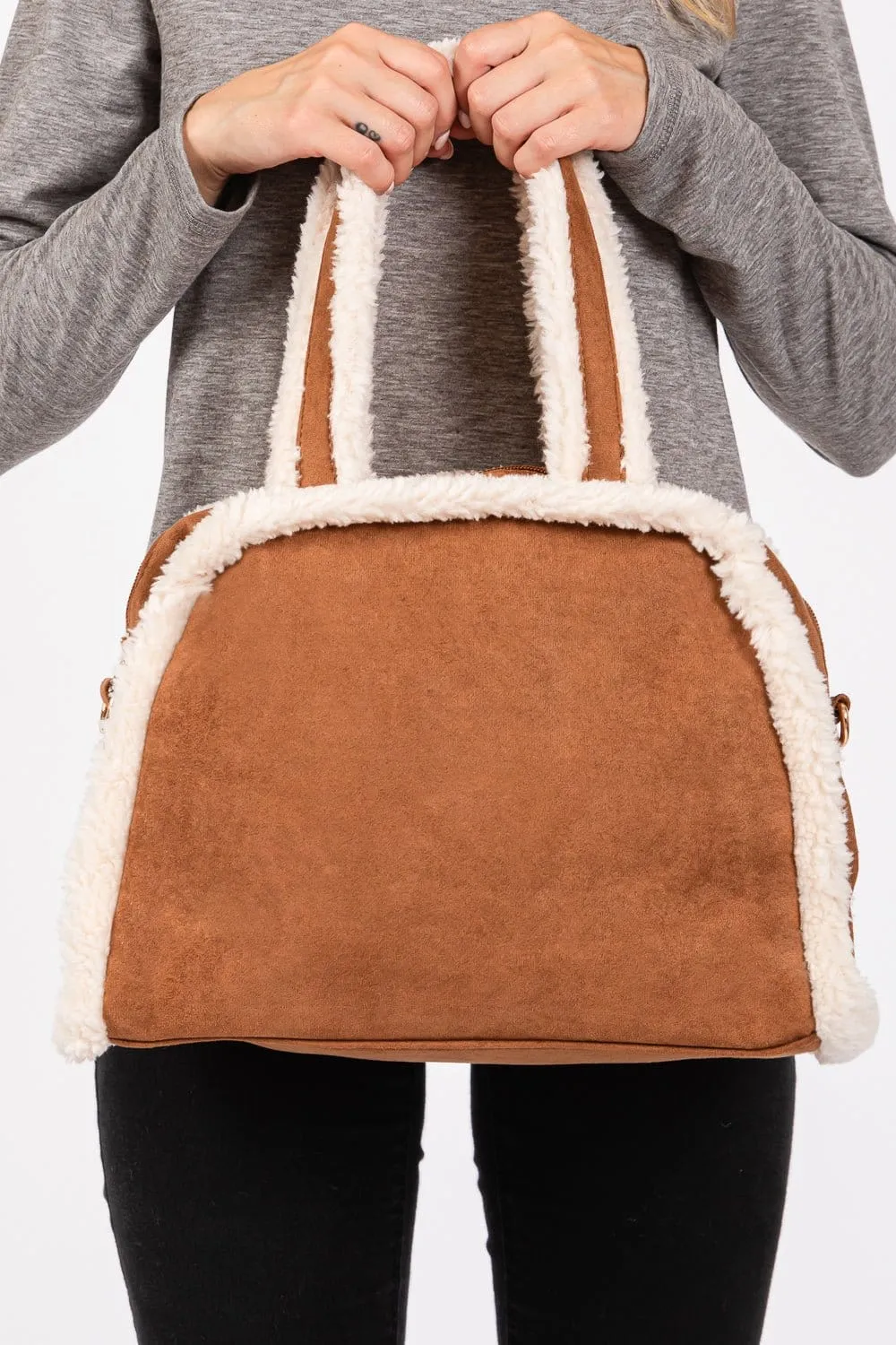 MB0260 Fleece Trimmed Tote/Crossbody Bag