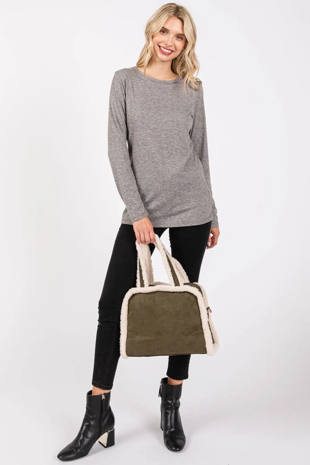 MB0260 Fleece Trimmed Tote/Crossbody Bag