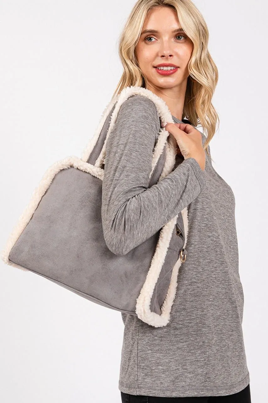 MB0260 Fleece Trimmed Tote/Crossbody Bag