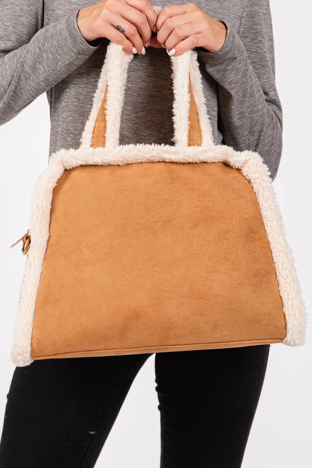 MB0260 Fleece Trimmed Tote/Crossbody Bag