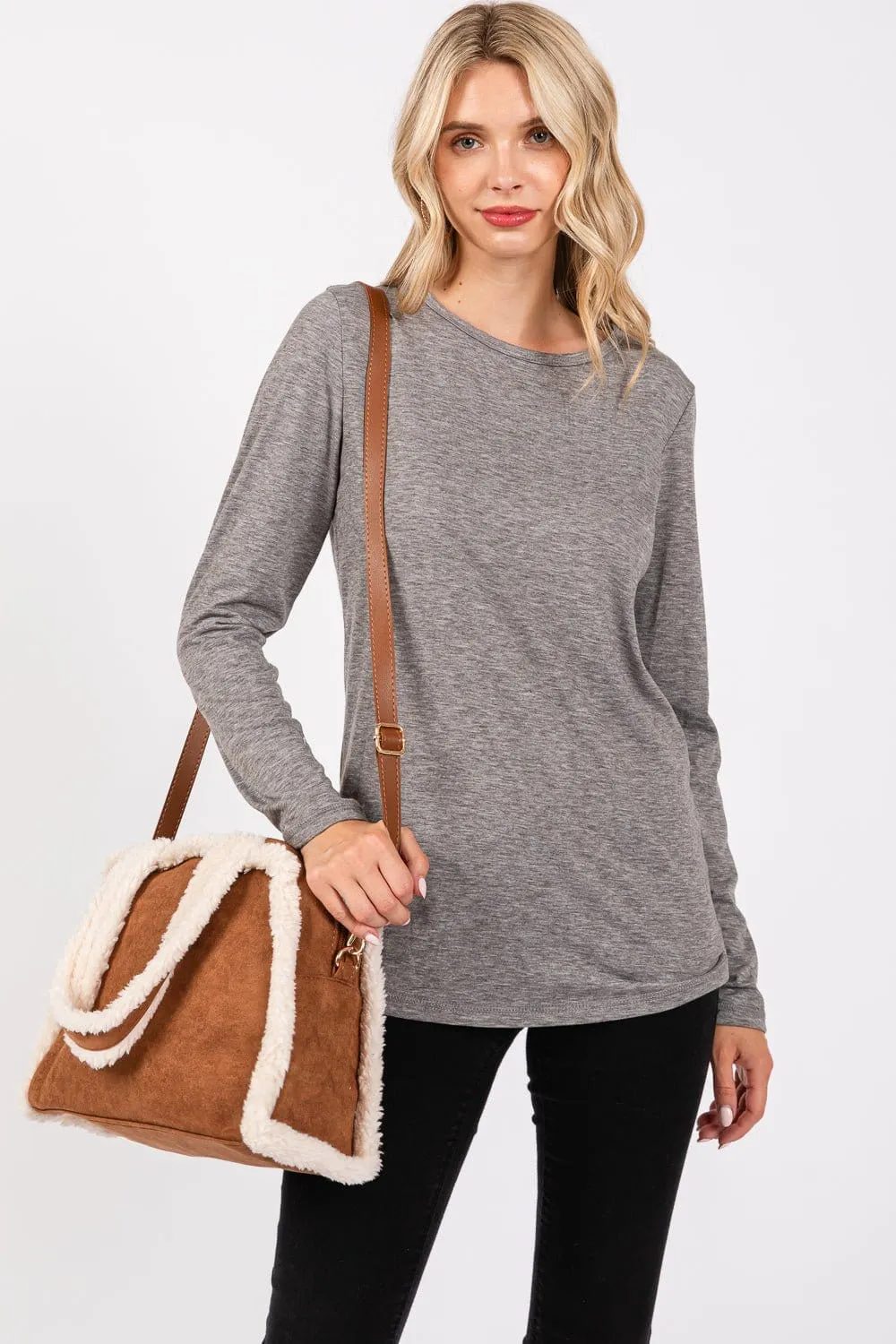 MB0260 Fleece Trimmed Tote/Crossbody Bag