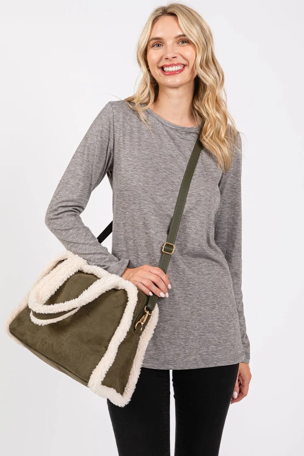 MB0260 Fleece Trimmed Tote/Crossbody Bag