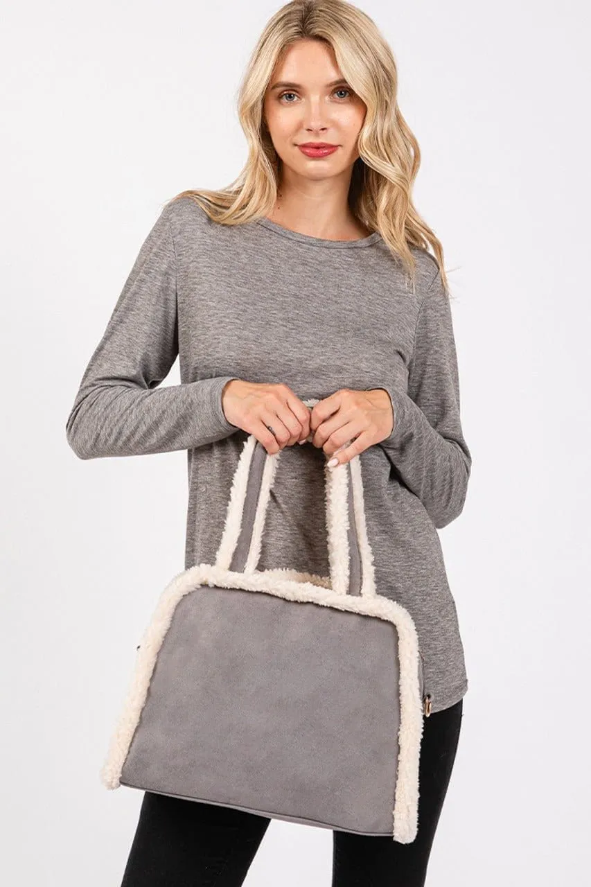 MB0260 Fleece Trimmed Tote/Crossbody Bag