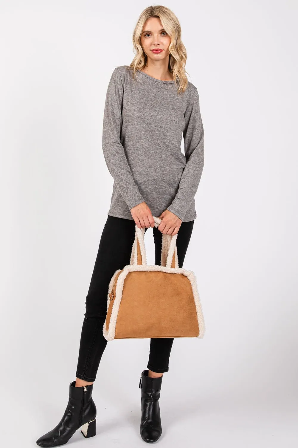 MB0260 Fleece Trimmed Tote/Crossbody Bag