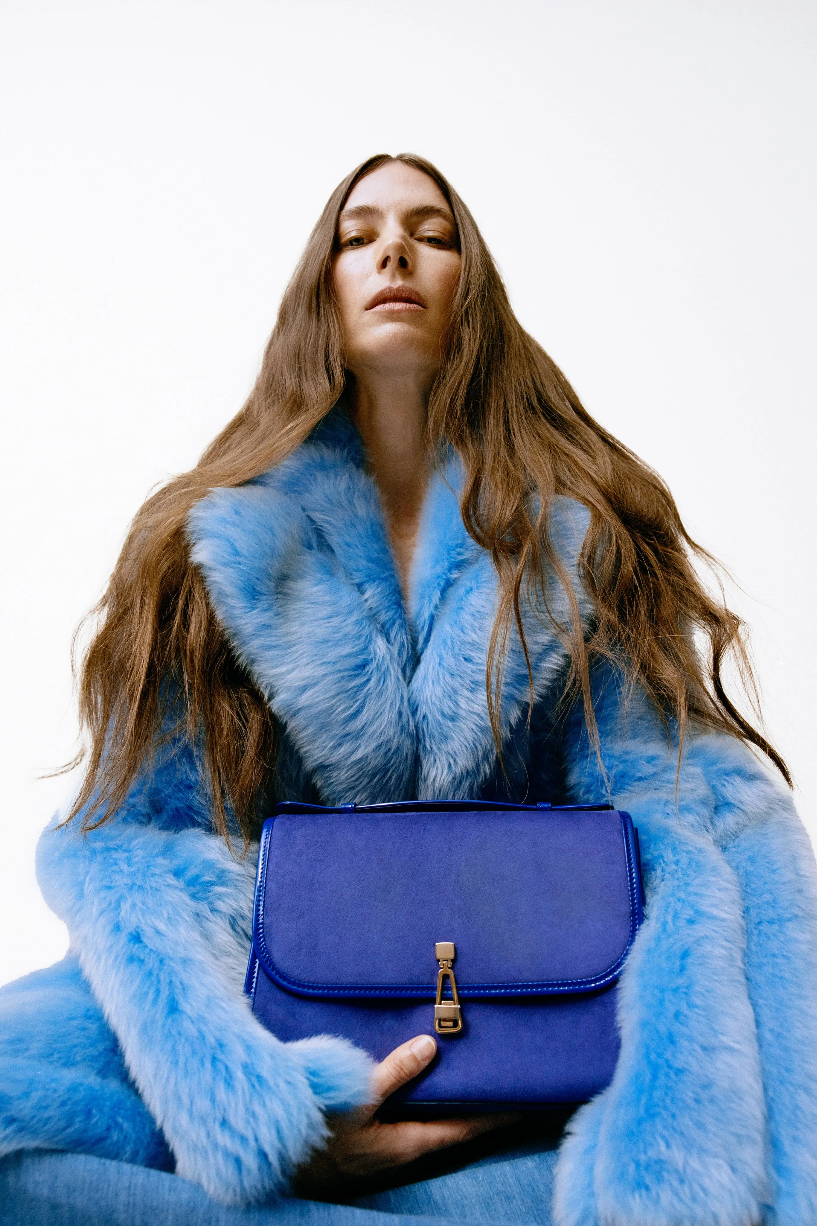 Medium Leonora Flap Bag in Cobalt Suede