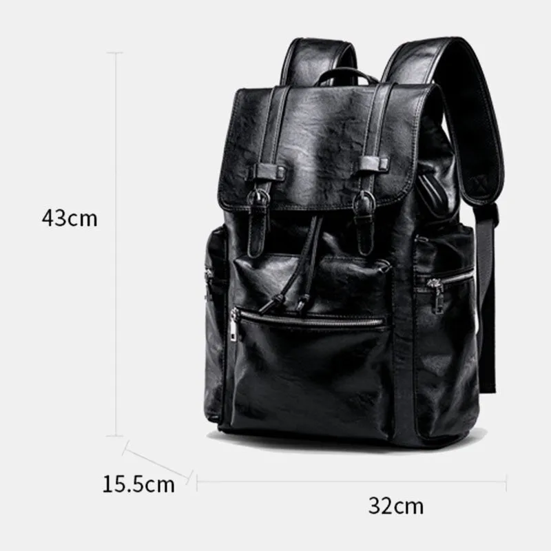 Men Faux Leather Large Capacity Business Casual 14 Inch Laptop Bag Travel School Backpack