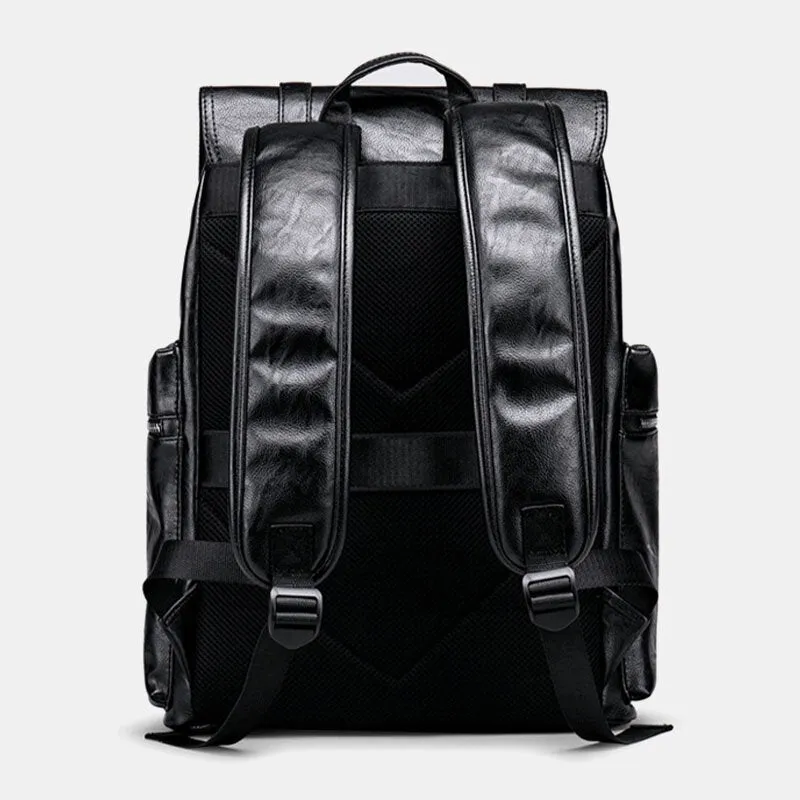 Men Faux Leather Large Capacity Business Casual 14 Inch Laptop Bag Travel School Backpack