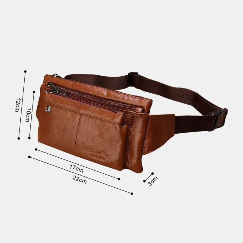 Men Multifunction Ultra-thin Multi-pocket Chest Bag Retro Casual 6.5 Inch Phone Bag Cowhide Crossbody Bags Shoulder