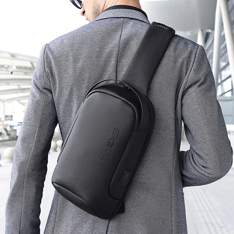 Men Oxford Cloth Multi-carry Casual Solid Color Business Shoulder Bag Chest With USB Charging