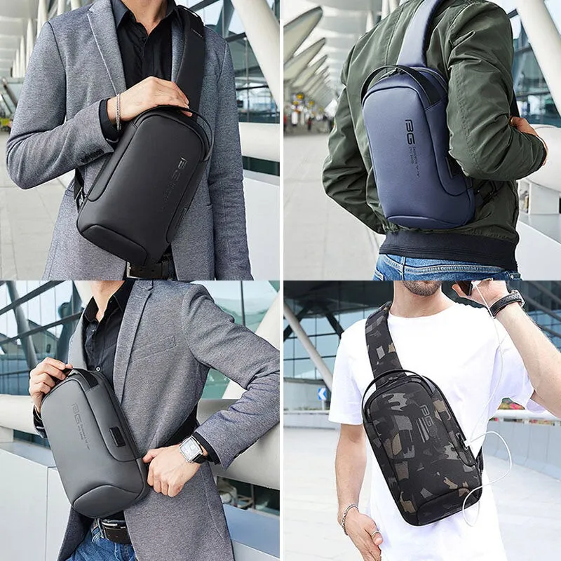 Men Oxford Cloth Multi-carry Casual Solid Color Business Shoulder Bag Chest With USB Charging