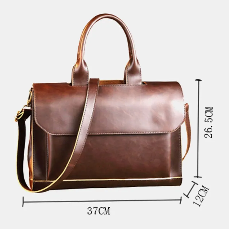 Men Retro Multi-compartment Briefcase Flap-Over Large Capacity Soft PU Leather Messenger Bag Crossbody Bags Handbag Shoulder