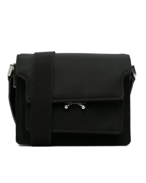 Mini Trunk Shoulder Bag with Leather Trim and Push-Lock Closure