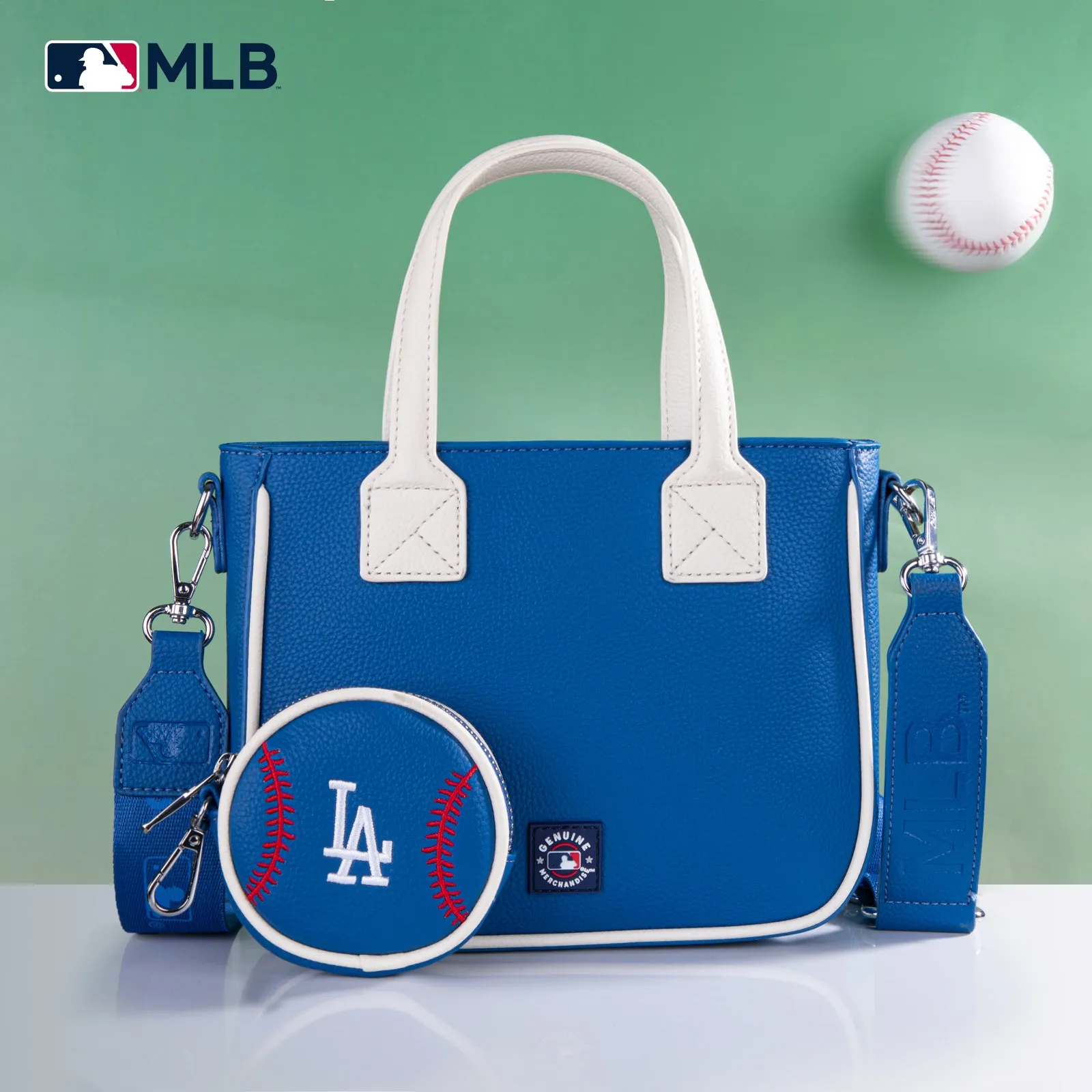 MLB-LA103   MLB  Los Angeles Dodgers Team Tote/Crossbody with Baseball Coin Pouch