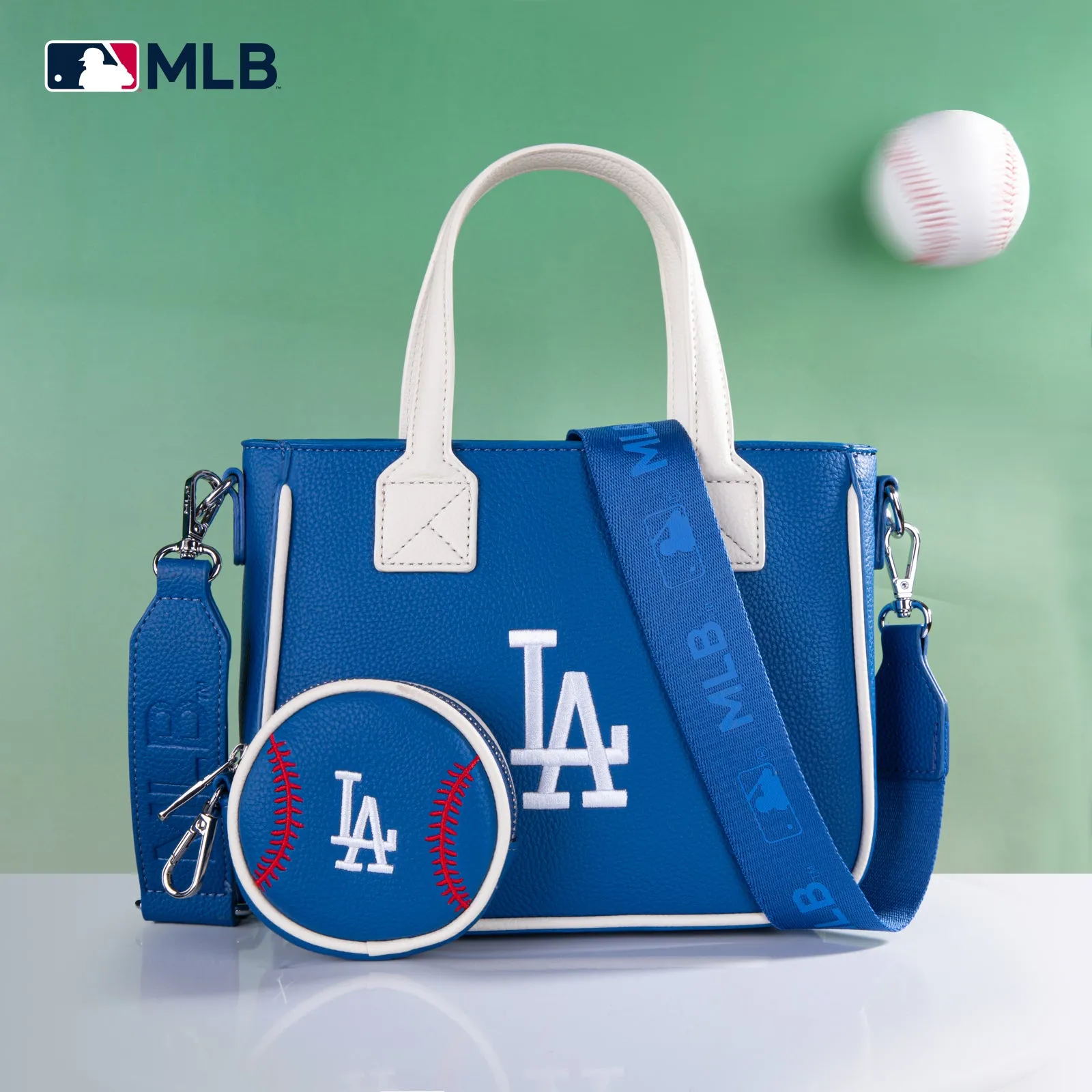 MLB-LA103   MLB  Los Angeles Dodgers Team Tote/Crossbody with Baseball Coin Pouch