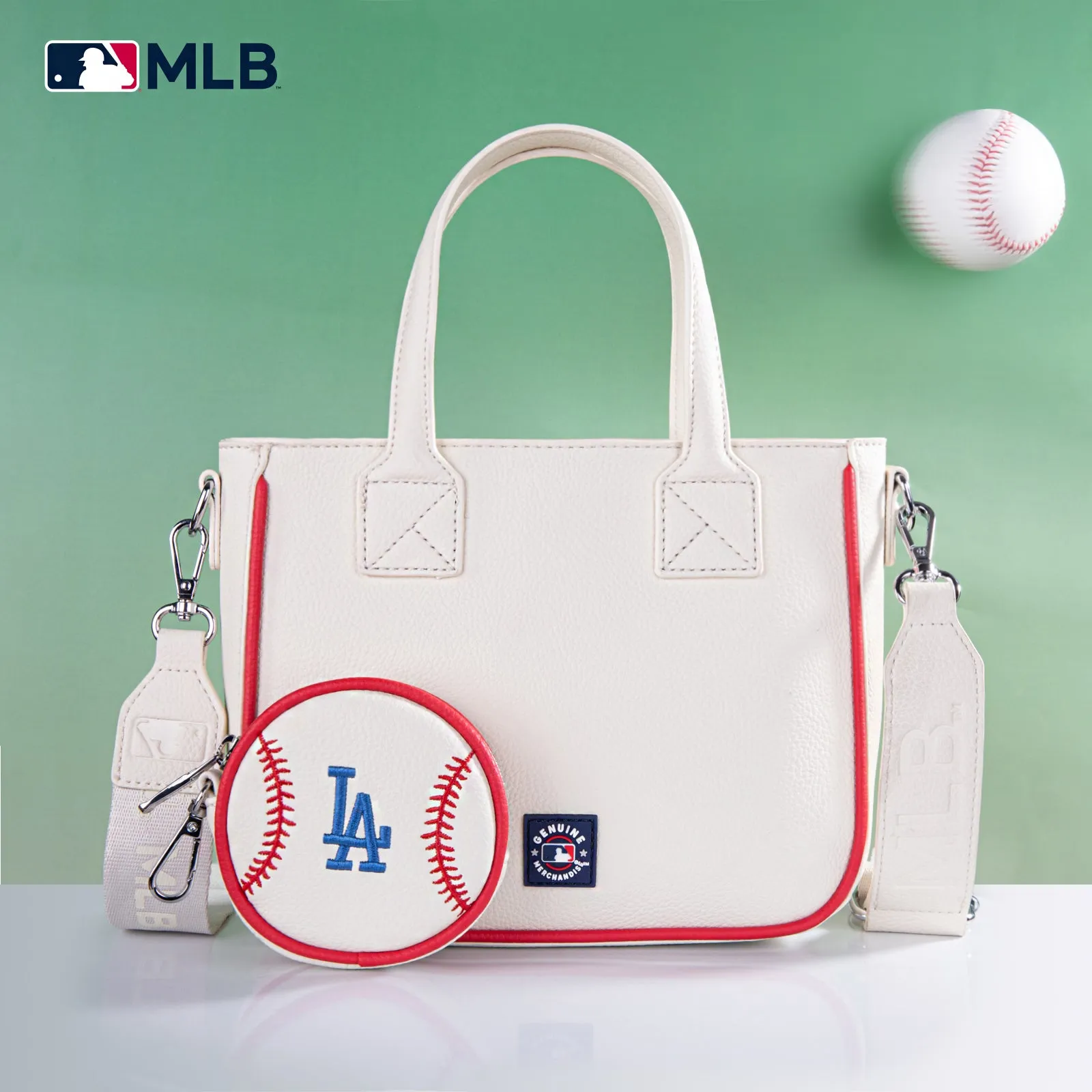 MLB-LA103   MLB  Los Angeles Dodgers Team Tote/Crossbody with Baseball Coin Pouch