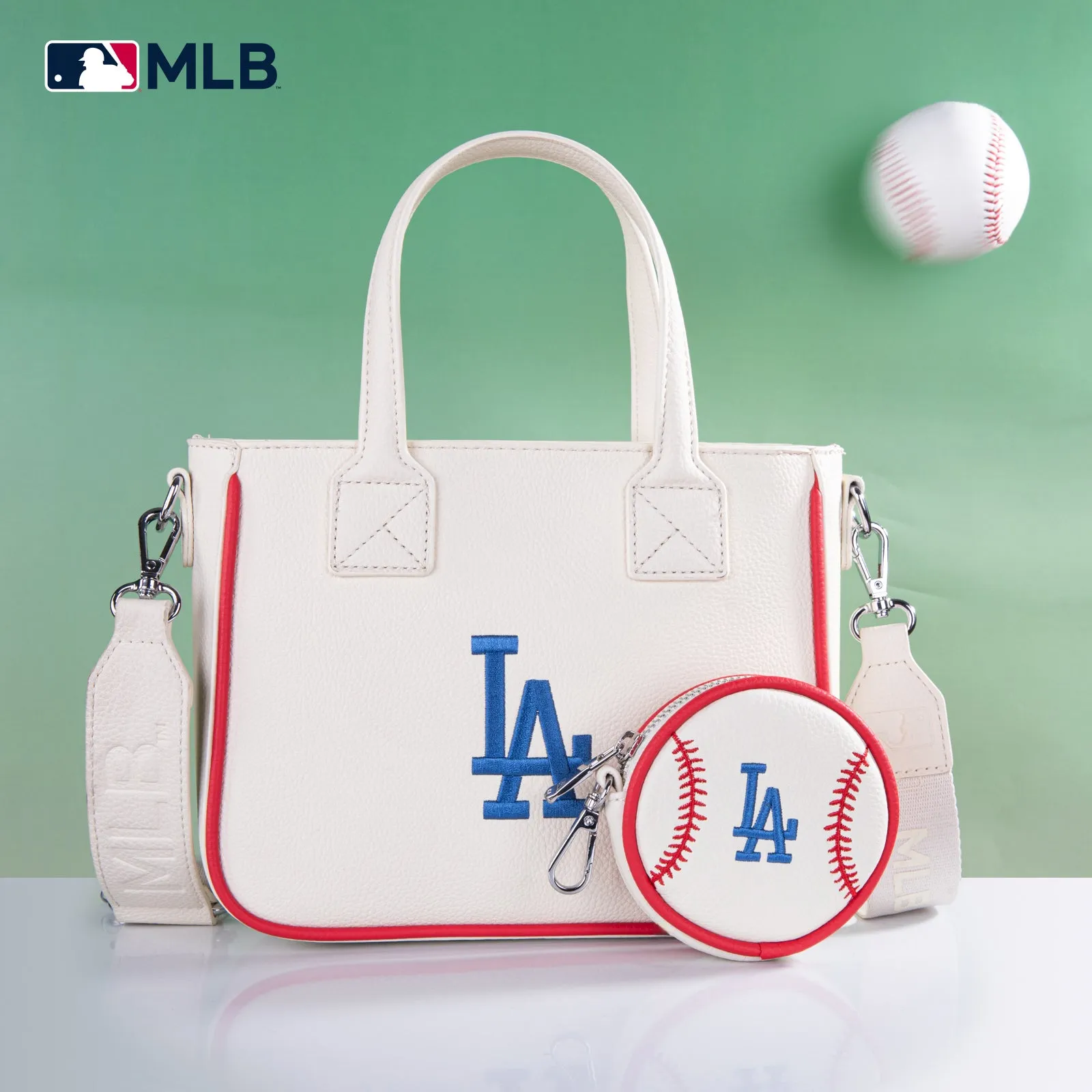 MLB-LA103   MLB  Los Angeles Dodgers Team Tote/Crossbody with Baseball Coin Pouch