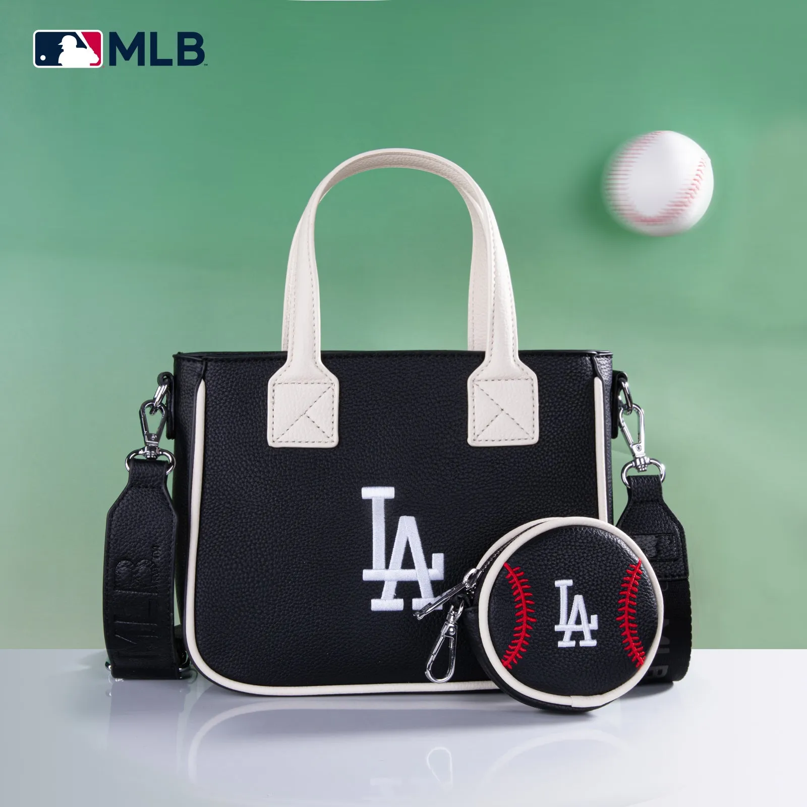 MLB-LA103   MLB  Los Angeles Dodgers Team Tote/Crossbody with Baseball Coin Pouch