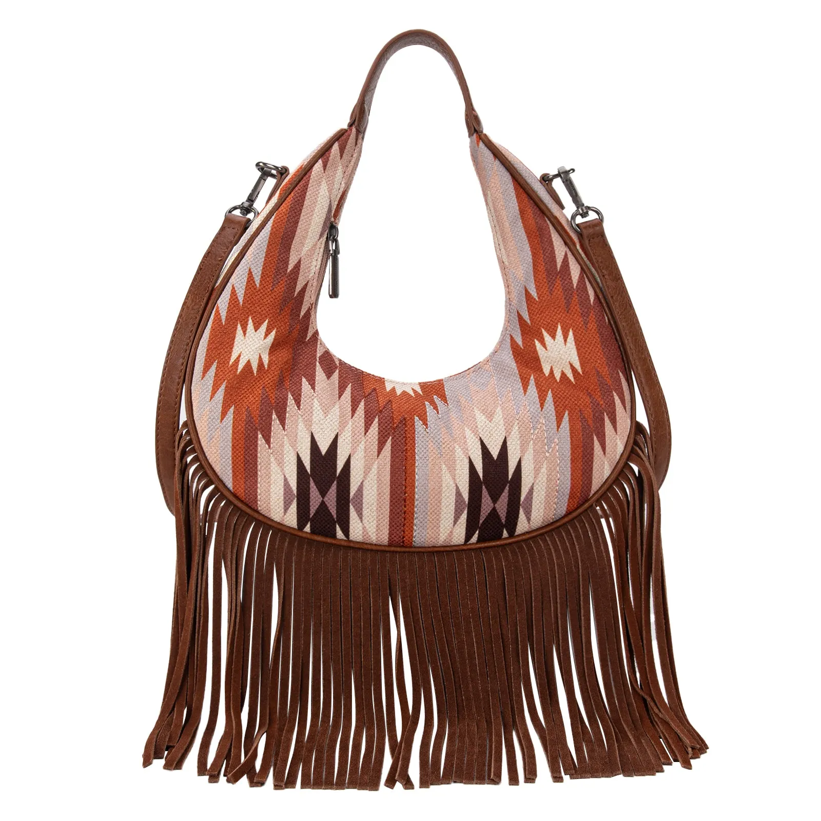 MW1285-8366  Montana West Aztec Fringe Crescent Crossbody Bag - Brown