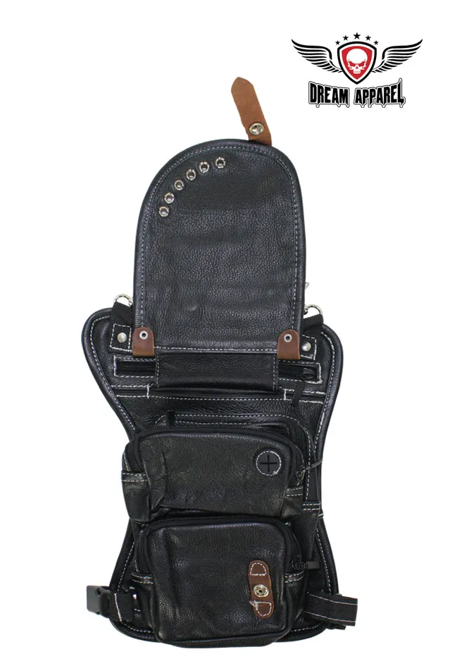 Naked Cowhide Leather Thigh Bag W/ Gun Pocket - Black & Touch Of Dark Brown