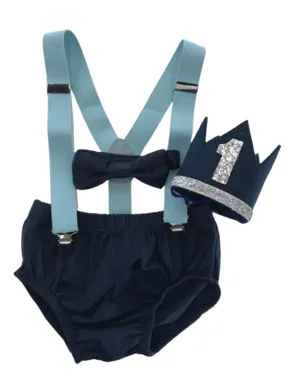 Navy Outfit Cake Smash Boy First Birthday Set