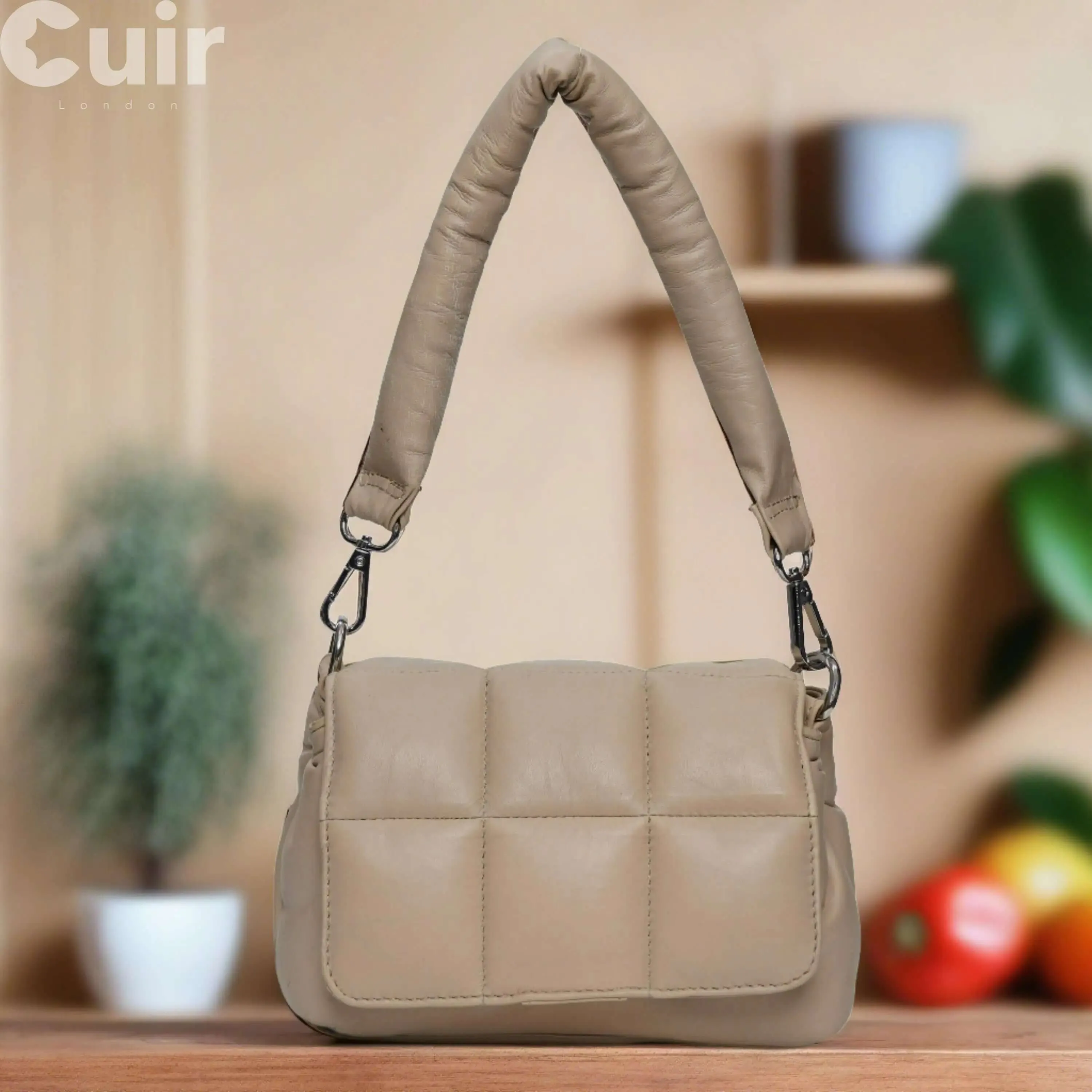 Neutral Beige Leather Crossbody bag Versatile Style