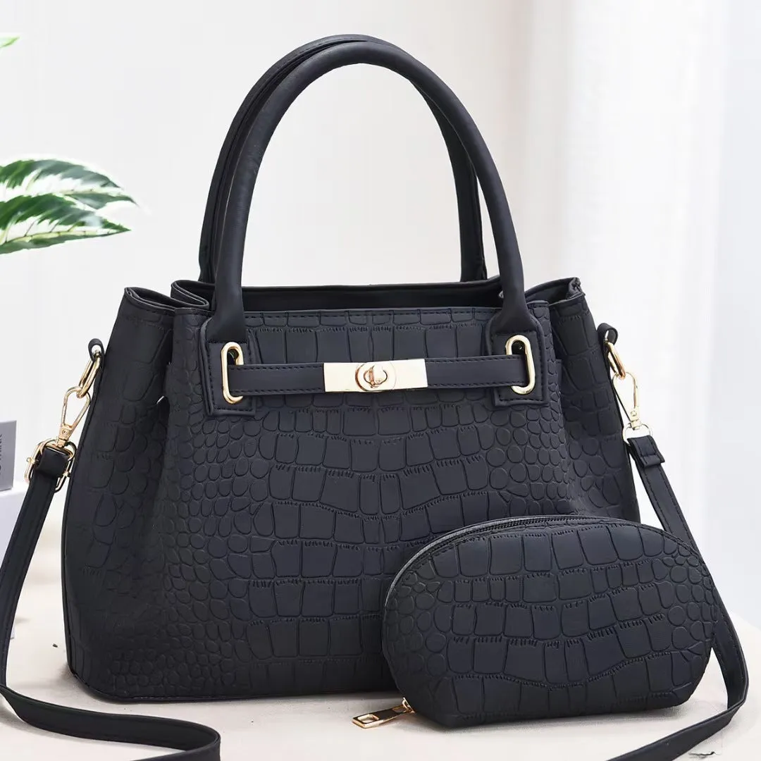 New Trendy Fashion Two-piece Set Embossed Crocodile Pattern One Shoulder Crossbody Large Capacity Handbag