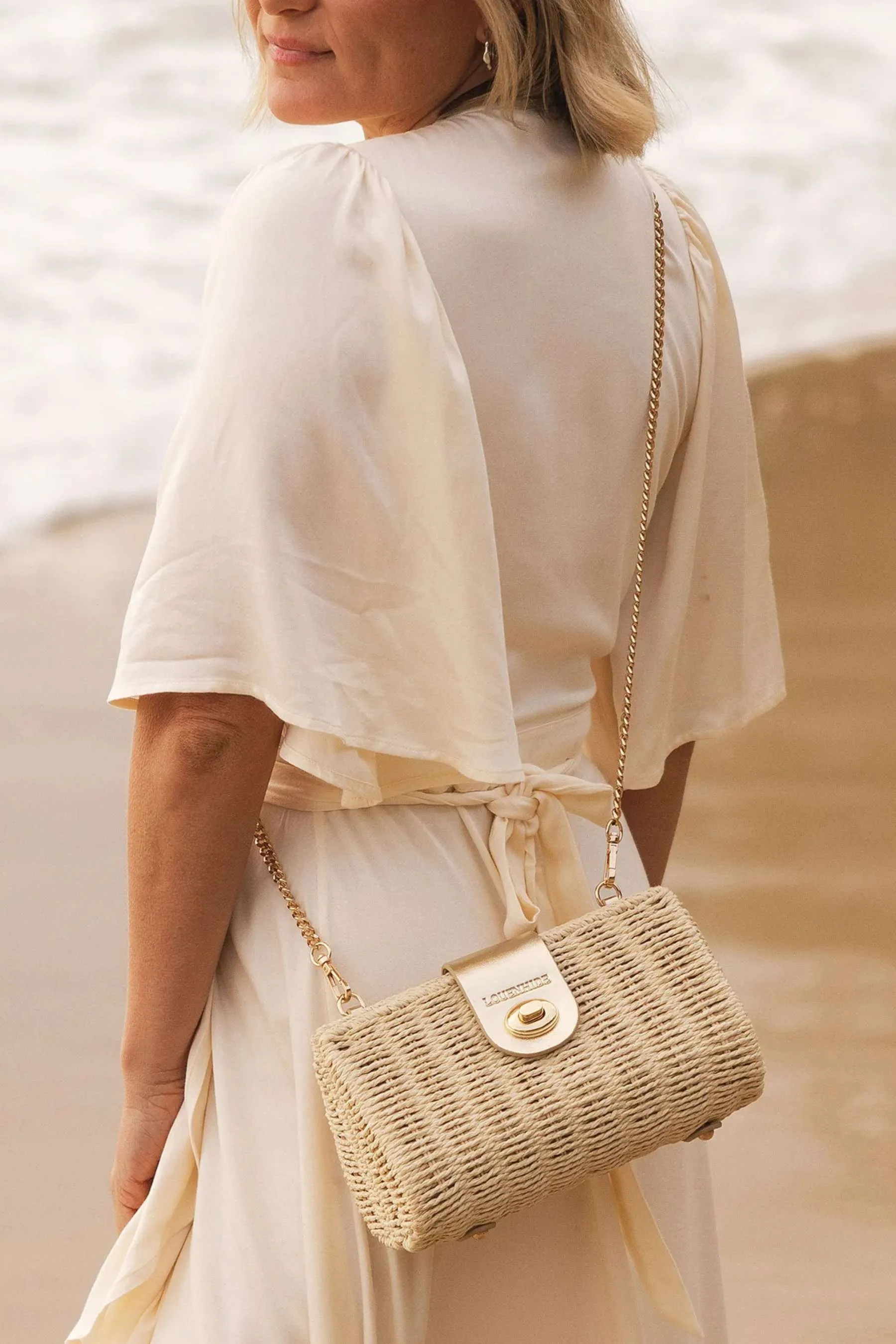 Ophelia Raffia Crossbody Bag| Champagne