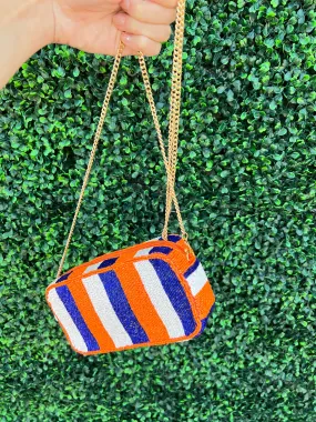 Orange White and Blue Beaded Crossbody