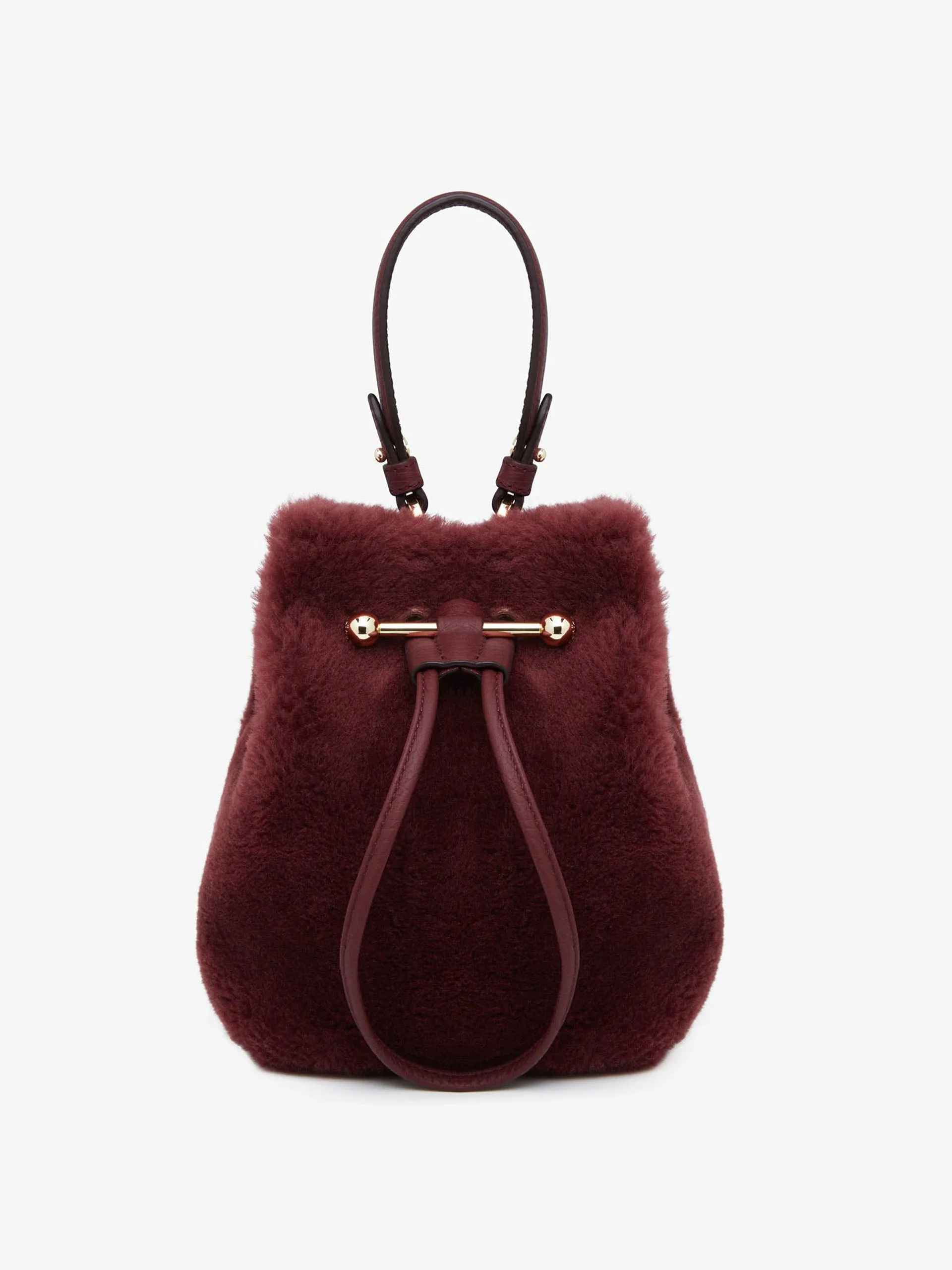 Oxblood shearling Osette bucket bag