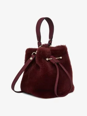 Oxblood shearling Osette bucket bag