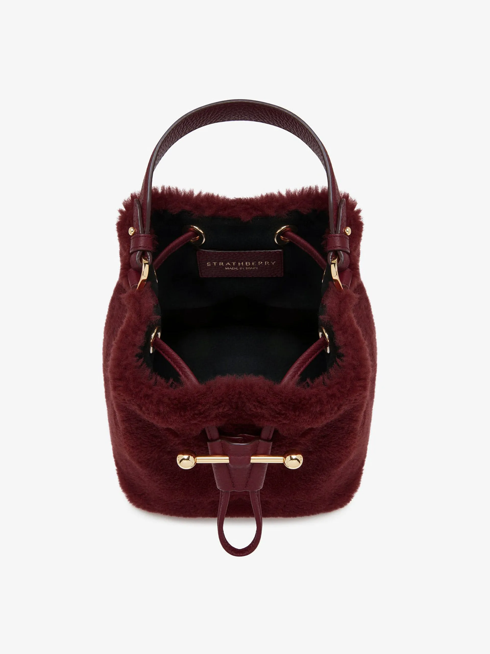 Oxblood shearling Osette bucket bag