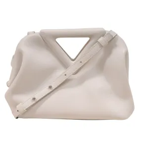 Point Top Handle Bag White Leather Crossbody Strap Small