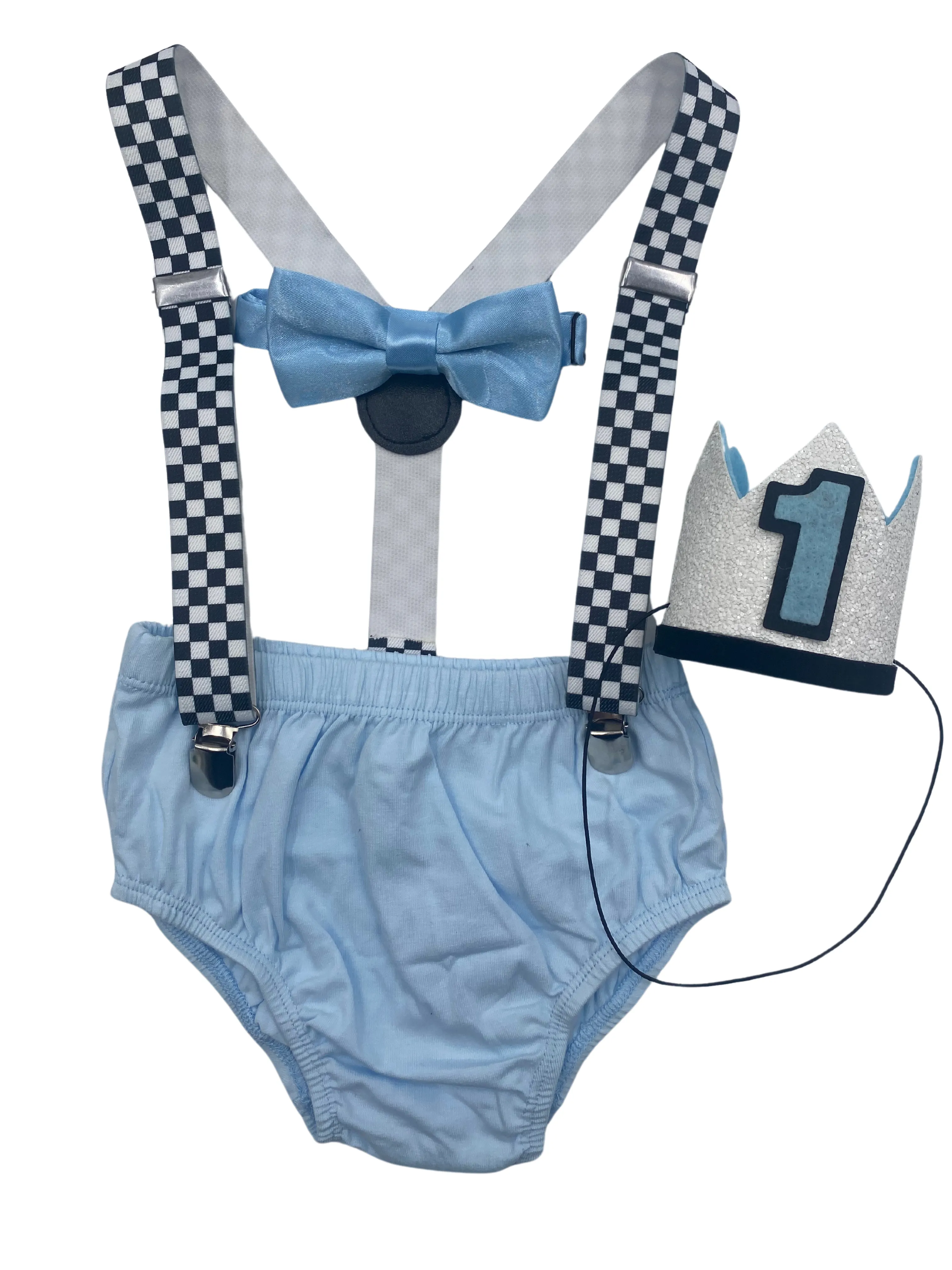 Powder Blue Racing Car Cake Smash Outfit