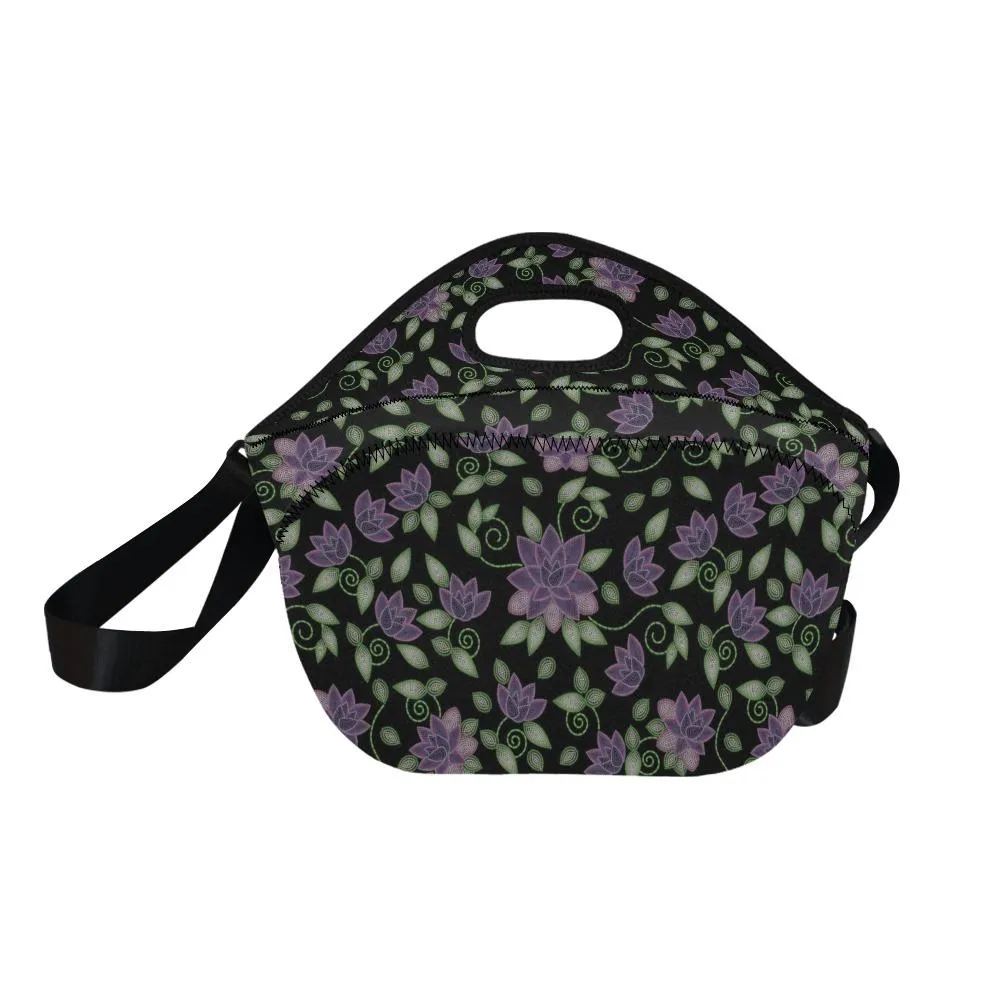 Purple Beaded Rose Neoprene Lunch Bag/Large