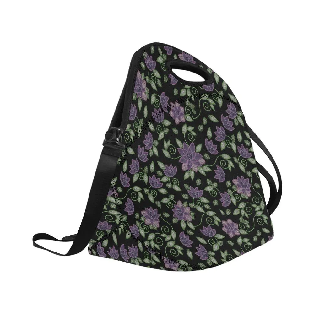 Purple Beaded Rose Neoprene Lunch Bag/Large