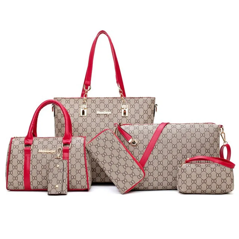 "Exquisite Collection: Premium Leather Designer Handbags - Stylish 6 Piece Set with Shoulder Bag, Crossbody Bag, and Patterned Luxury"