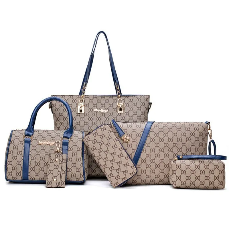 "Exquisite Collection: Premium Leather Designer Handbags - Stylish 6 Piece Set with Shoulder Bag, Crossbody Bag, and Patterned Luxury"